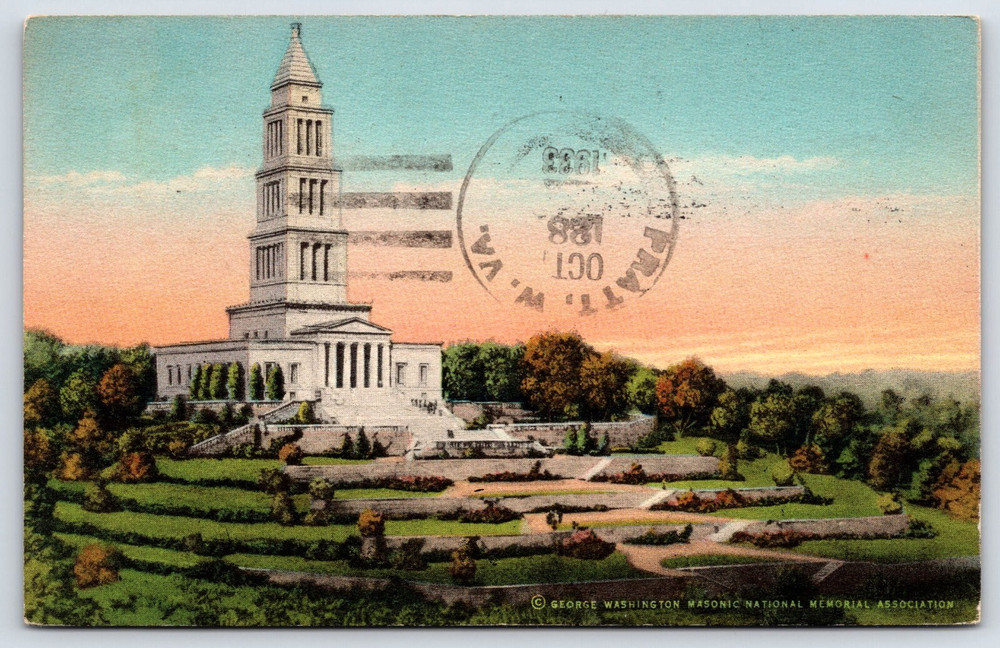 Alexandria Virginia VA George Washington Masonic Memorial Vintage Postcard 1938