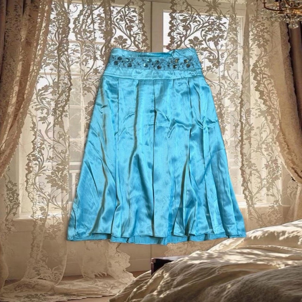 Vintage Y2K Deadstock Fairycore Sequin Blue Midi Flare Skirt