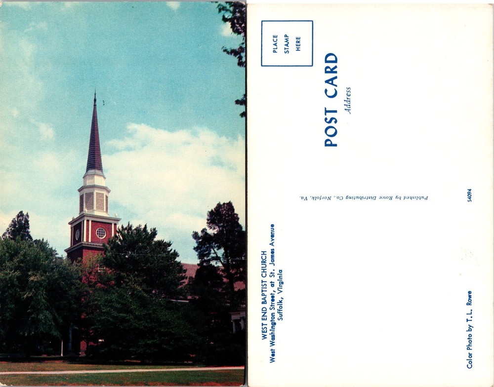 West End Baptist Church Norfolk Virginia VA Postcard