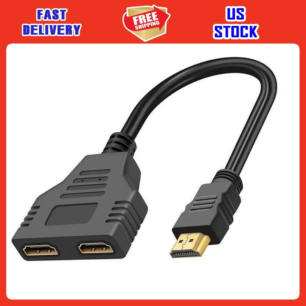 1080P HDMI Splitter 1 Male to 2 Female Adapter for Dual Screen Display