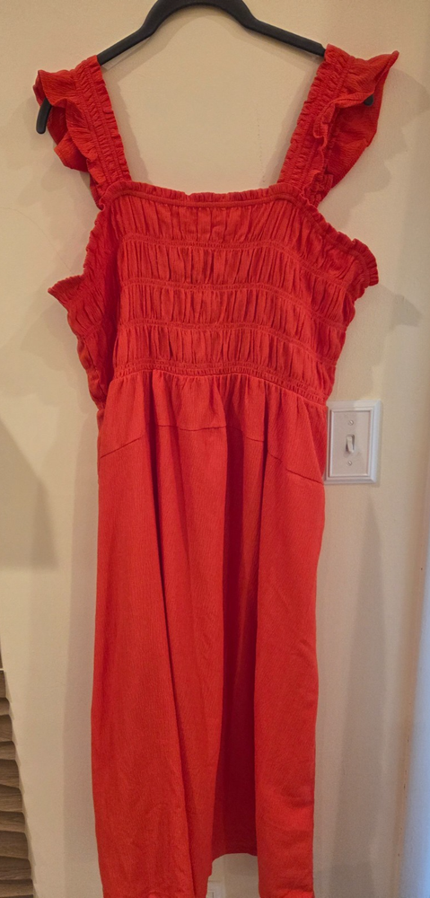 Old Navy Fit & Flare Lightweight Smocked Midi Dress — Orange — XL (NWOT)