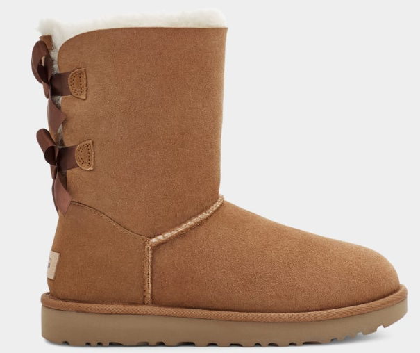 UGG 1016225 Bailey Bow II BOOTS - Womens 7 - chestnut Suede Sherpa Pre-owned