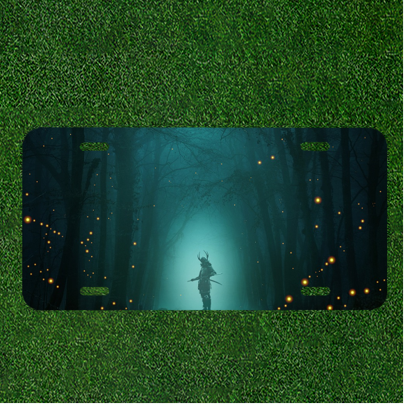 Custom Personalized Auto Tag With A Warrior In The Woods Design Art