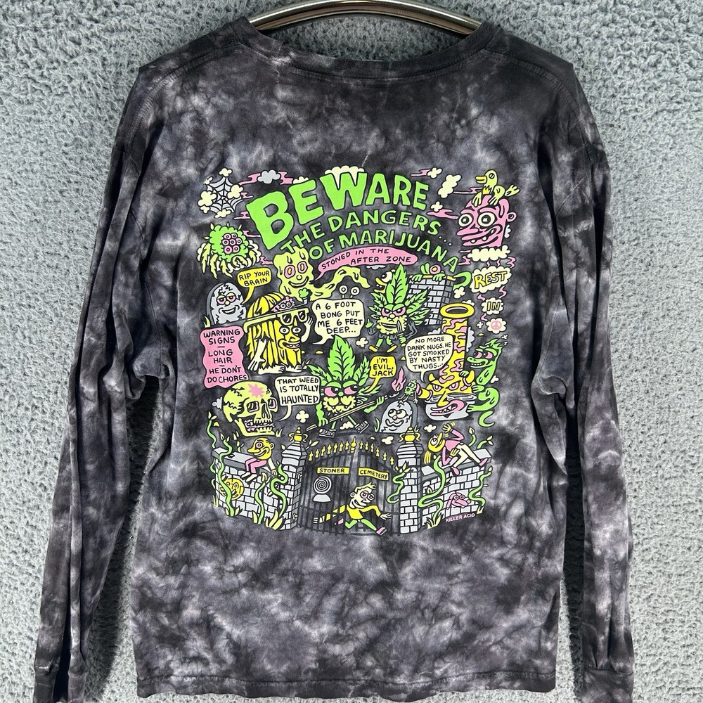 Killer Acid Long Sleeve Shirt Large Tie Dye Black Marijuana Stoner Cemetery Y2K