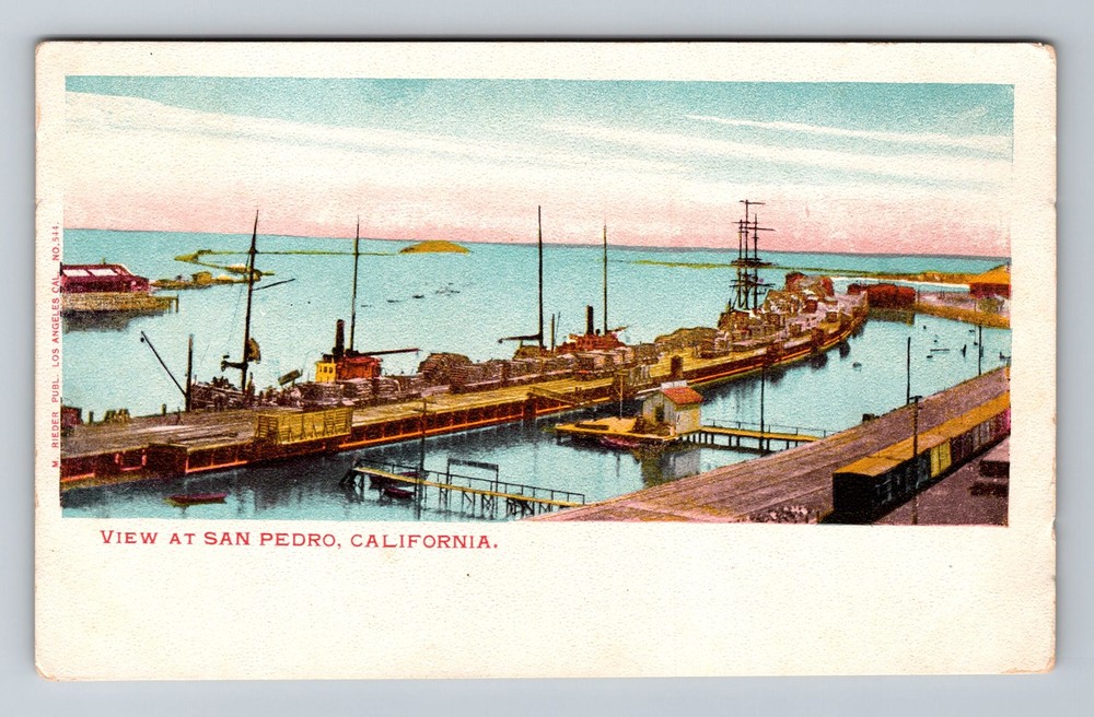 San Pedro CA-California, View Overlooking Harbor Vintage Postcard
