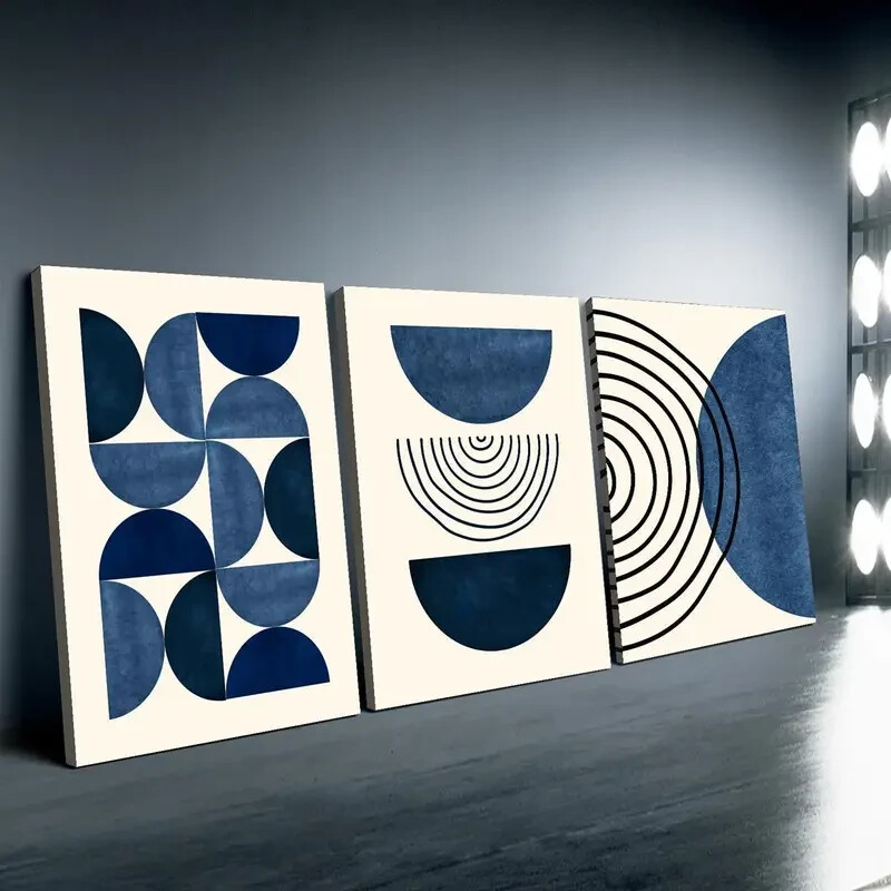 3pcs Mid Century Modern Art With Shapes Of Semi-Circle Canvas Unframed