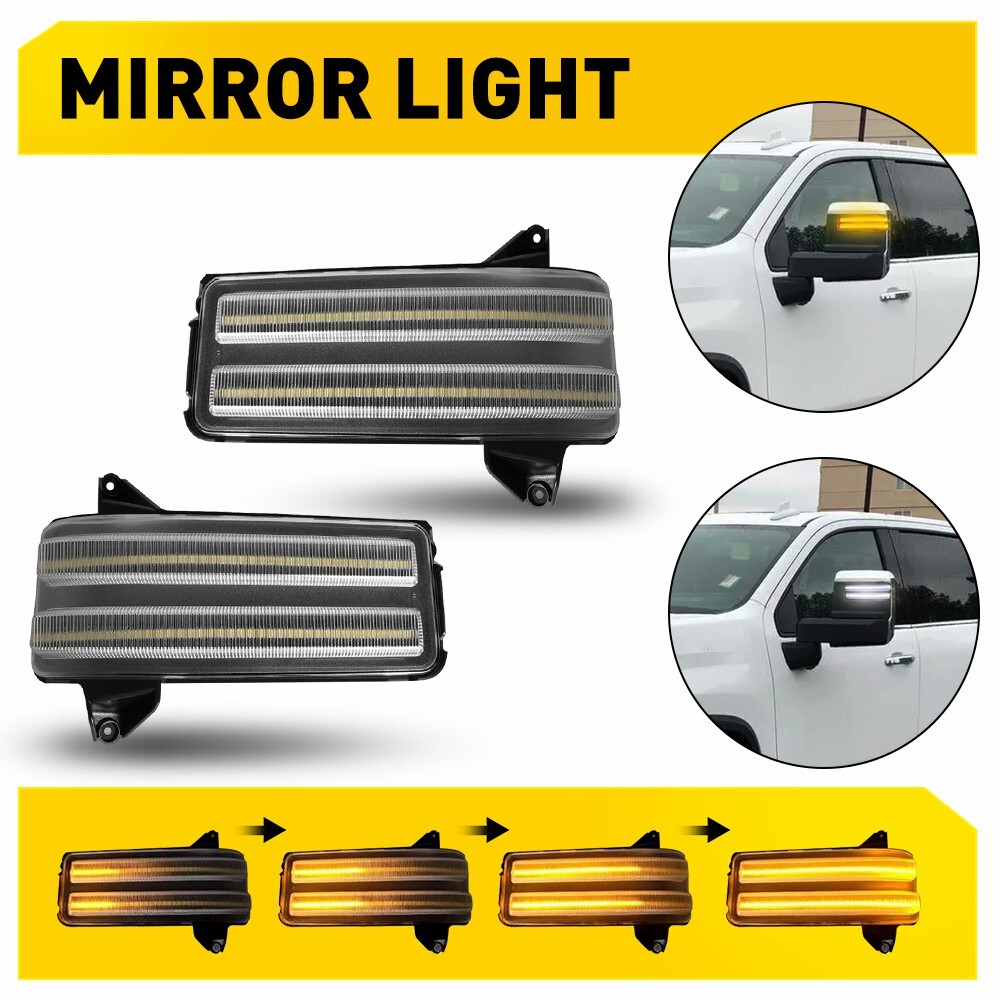 Side Mirror Signal Light Clear Sequential for 20-24 Chevy Silverado 2500&3500 HD