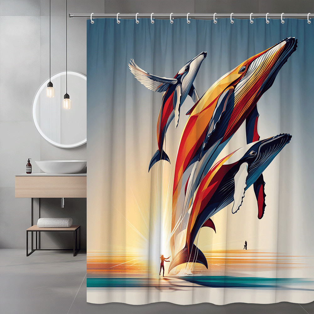 Whale Art Shower Curtain, Colorful Ocean Graphic Print
