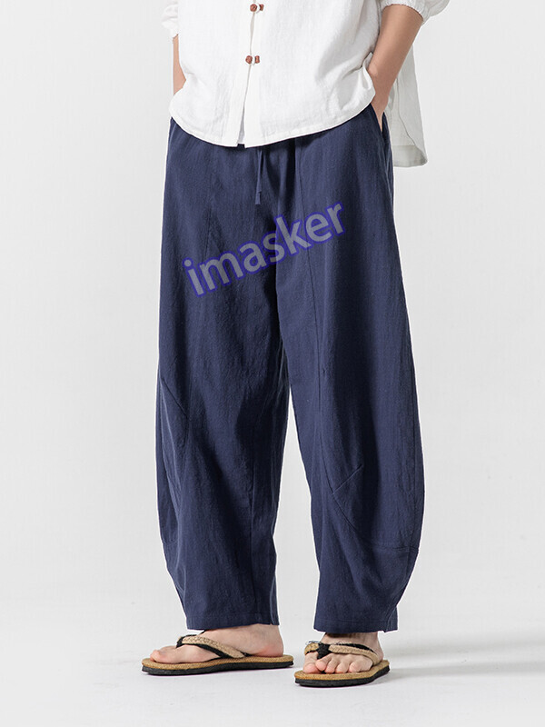 Chinese Mens Retro Cotton Linen Casual Pants Large Size Loose Fashion Breathable