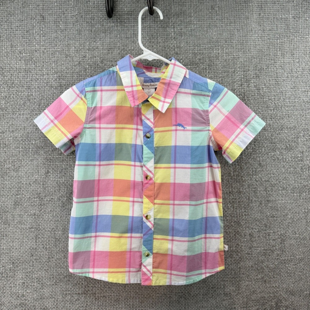 Tommy Bahama Kids Boys Sz 7 Multicolor Plaid Short Sleeve Button Down Shirt NEW