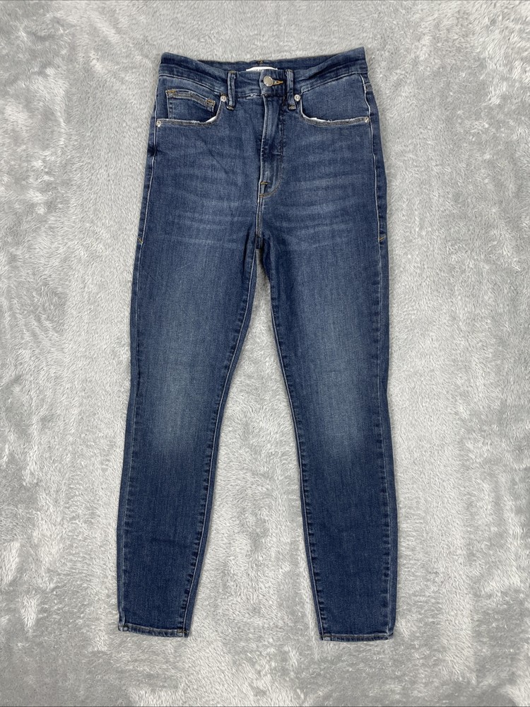 Good American Jeans Women's 4/27 Blue Good Legs Distressed Stretch Skinny Pants