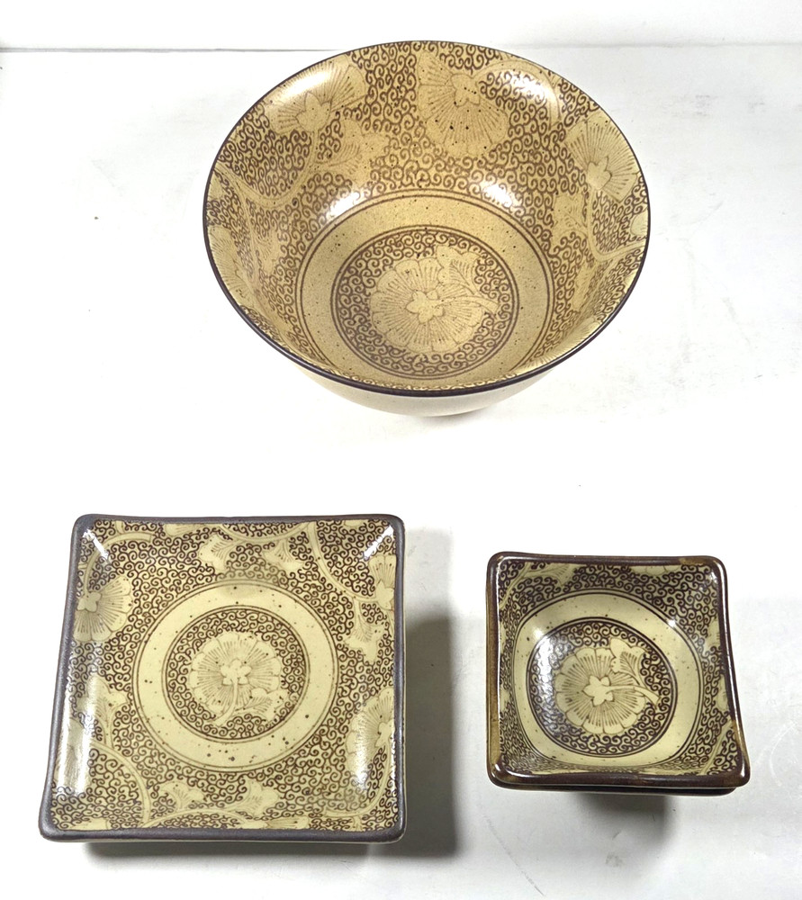 Sound Collection By Sousaku Japan Floral & Scroll 4 Piece Stoneware Sushi Set