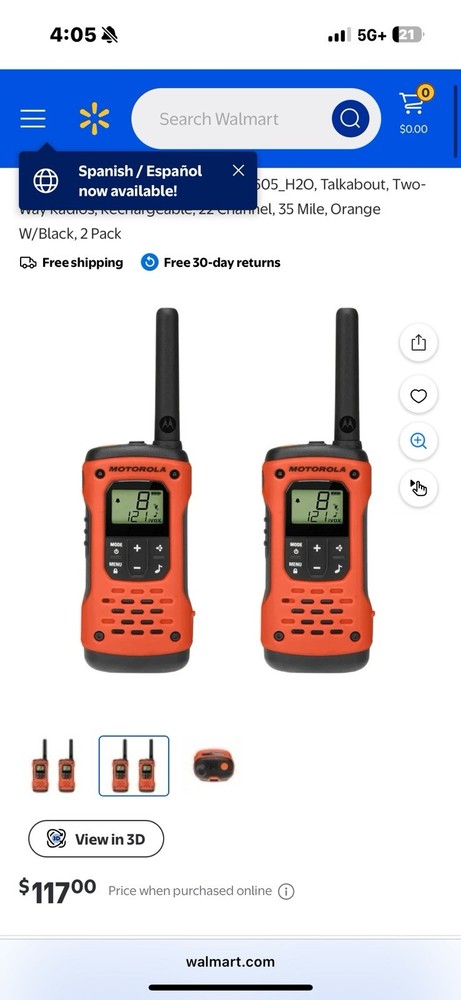Motorola T265 Rechargeable Two-Way Radios Sportsman Edition - Pack of 2