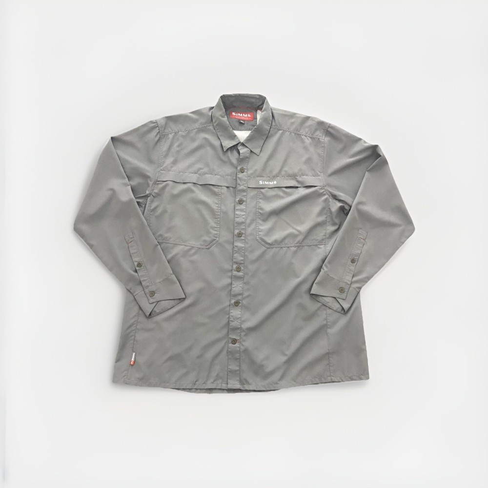 Simms Solid Gray Long Sleeve 100% Polyester Back Vented Fishing Shirt Size XL