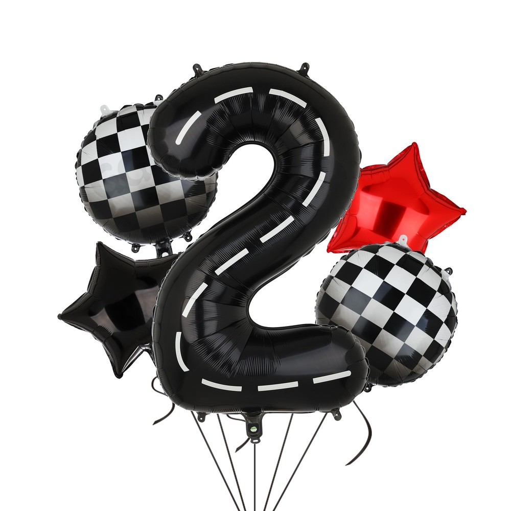 Race Car Birthday Balloons 40 Inch Racetrack Number Balloon 2 Black Boys Two ...