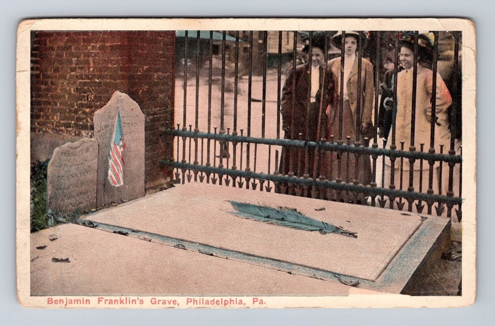 Philadelphia PA-Pennsylvania, Benjamin Franklin's Grave Vintage Postcard