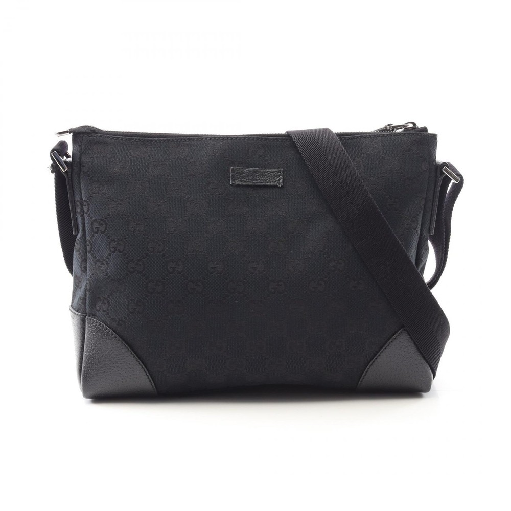GUCCI GG Canvas and Leather Shoulder Bag Crossbody Black Pre-Owned Women