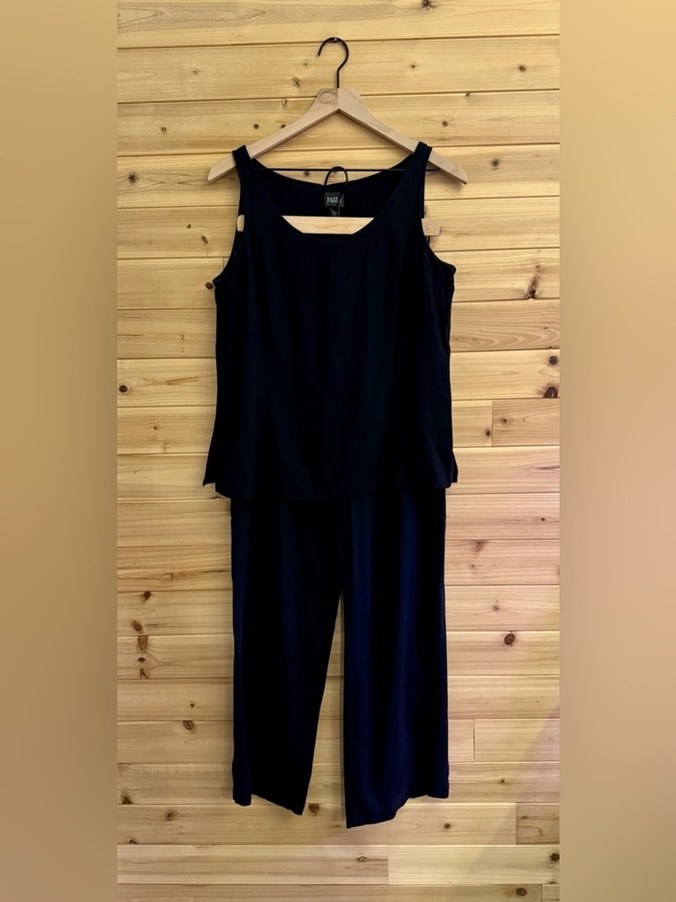 Eileen Fisher Medium Black Silk Tank & Flowy Pants Set Vacation Lightweight
