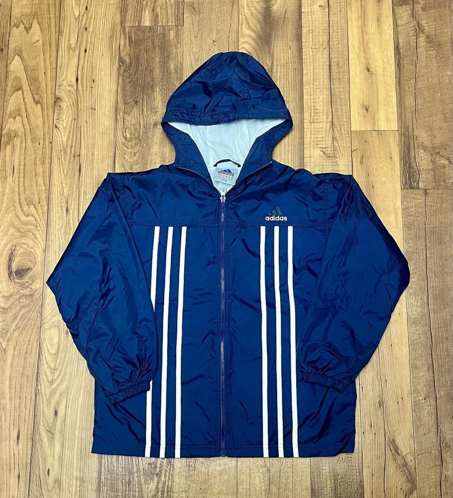 Vintage Adidas Men’s Blue Striped Nylon Windbreaker Zip Up Jacket/ Sz: L