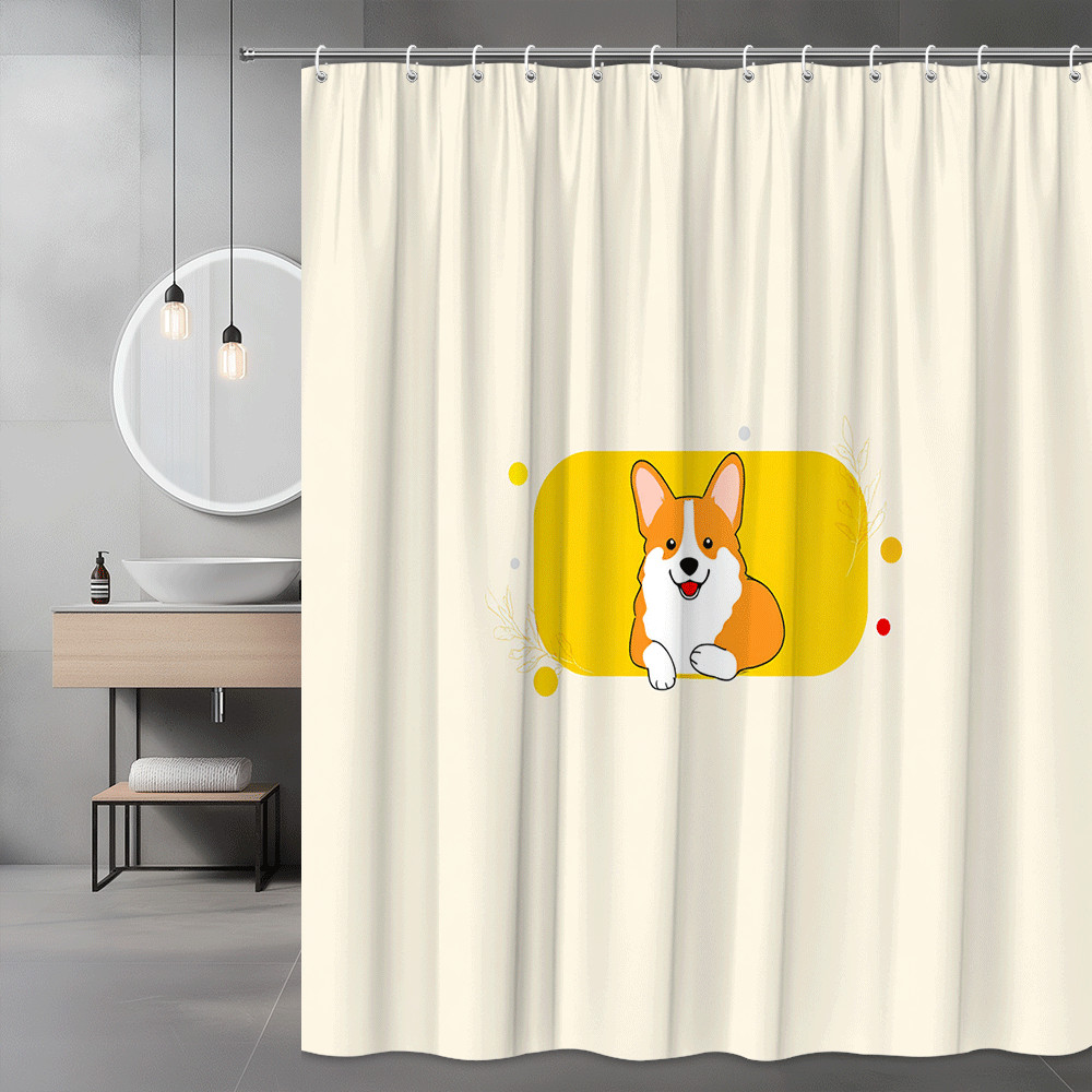 Corgi Dog Shower Curtain Cute Cartoon Graphic Print