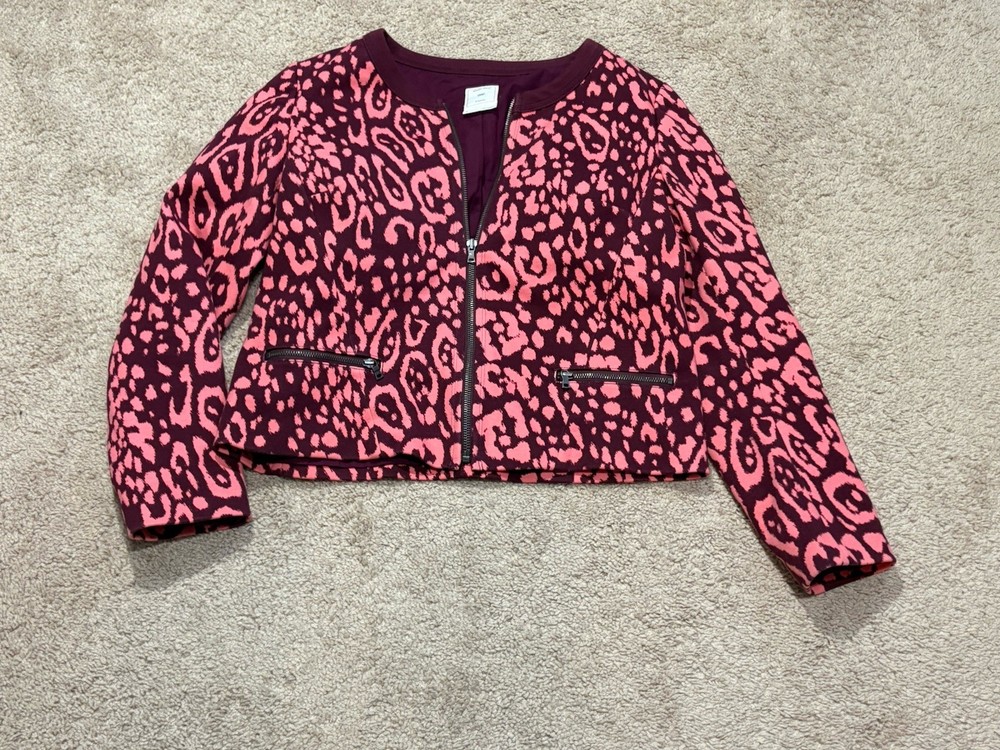 Gap Womens Jacket Size 8 Multicolor Animal Print Pockets Zip Front Casual