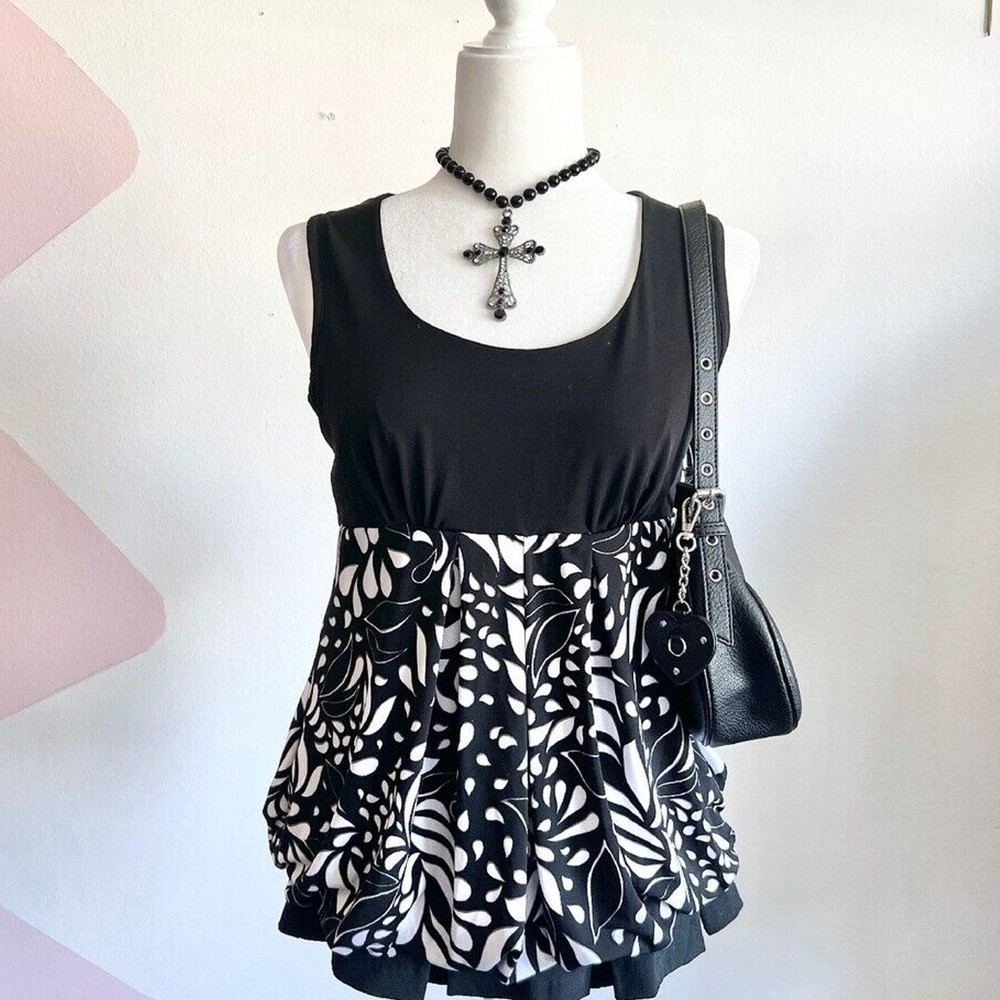 Black Floral Babydoll Top, Y2K Cottagecore Grunge Fairycore Medium