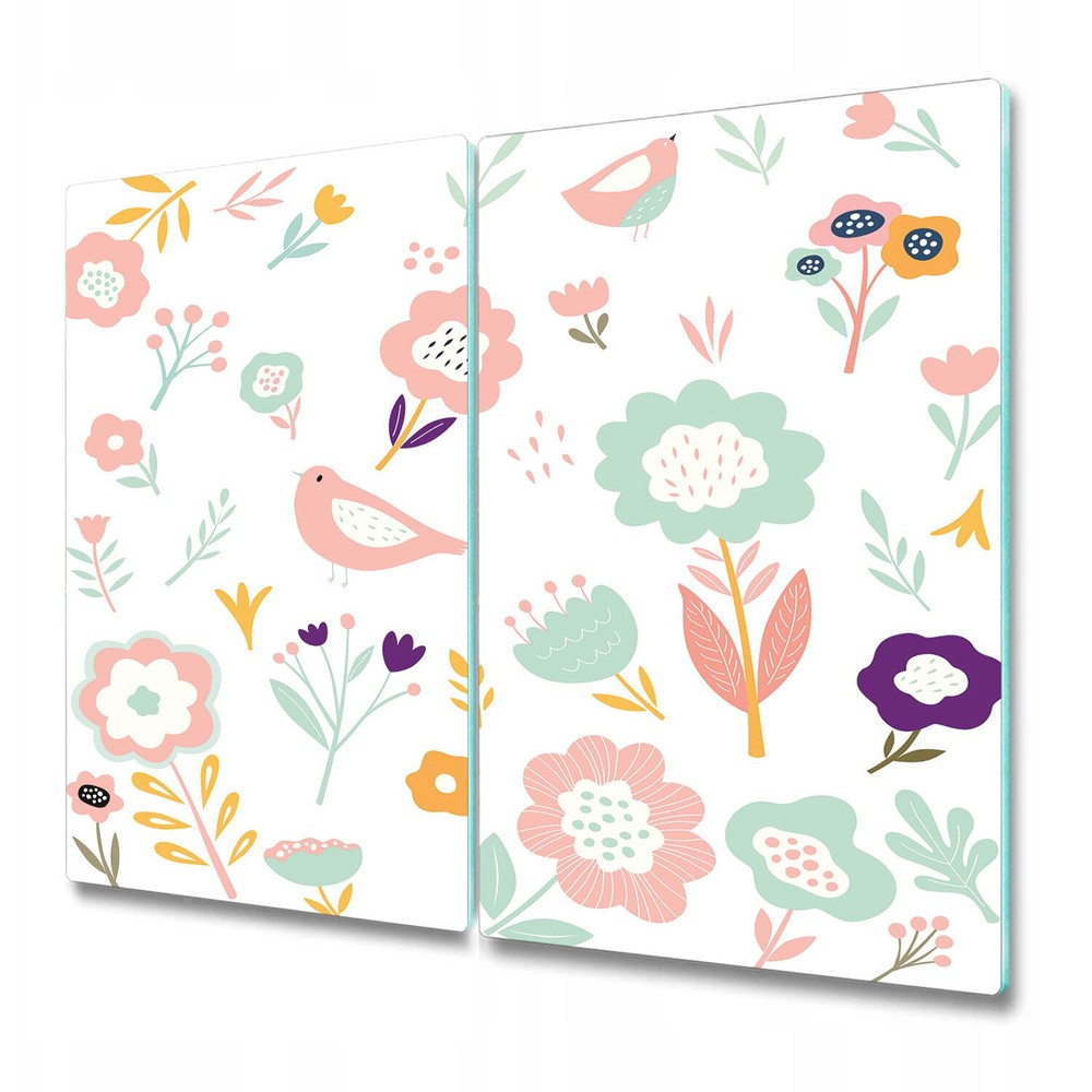 Glass Chopping Cutting Board Sparrows with flowers Floral Watercolour 2x30x52