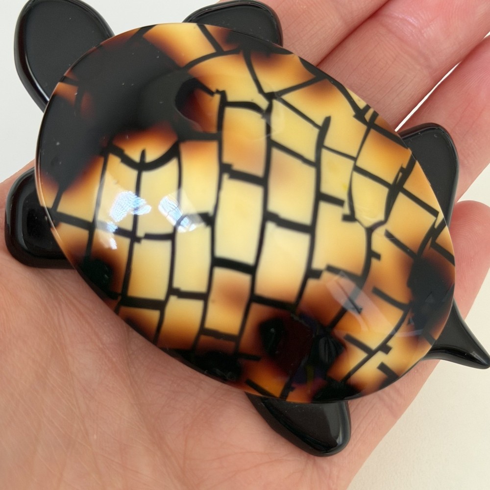 Vintage Lea Stein Paris France Signed Large Sea Turtle Enamel Brooch Pin
