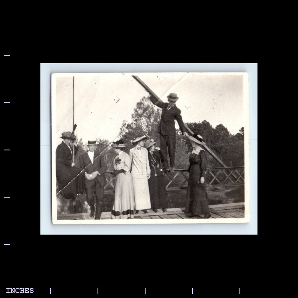 Old Vintage Photo MEN AND WOMEN ON BRIDGE VICTORIAN ERA