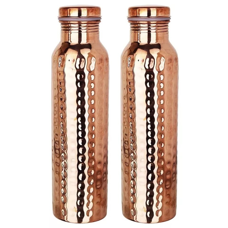 2 X Pure Copper Water Bottle For Ayurveda Health Benefits Leak Proof 100%