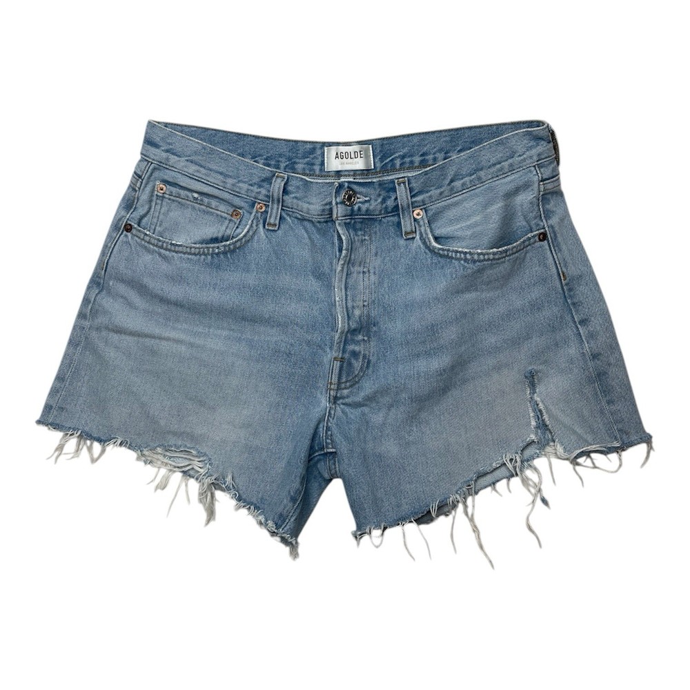 AGOLDE Parker Long Distressed Button Fly Denim Jean Shorts Size 30