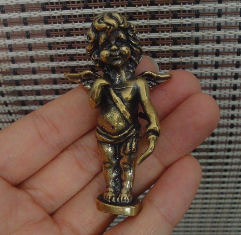 Solid Brass Love God Cupid Kid Figurine Vintage Style Statue for Home Decor