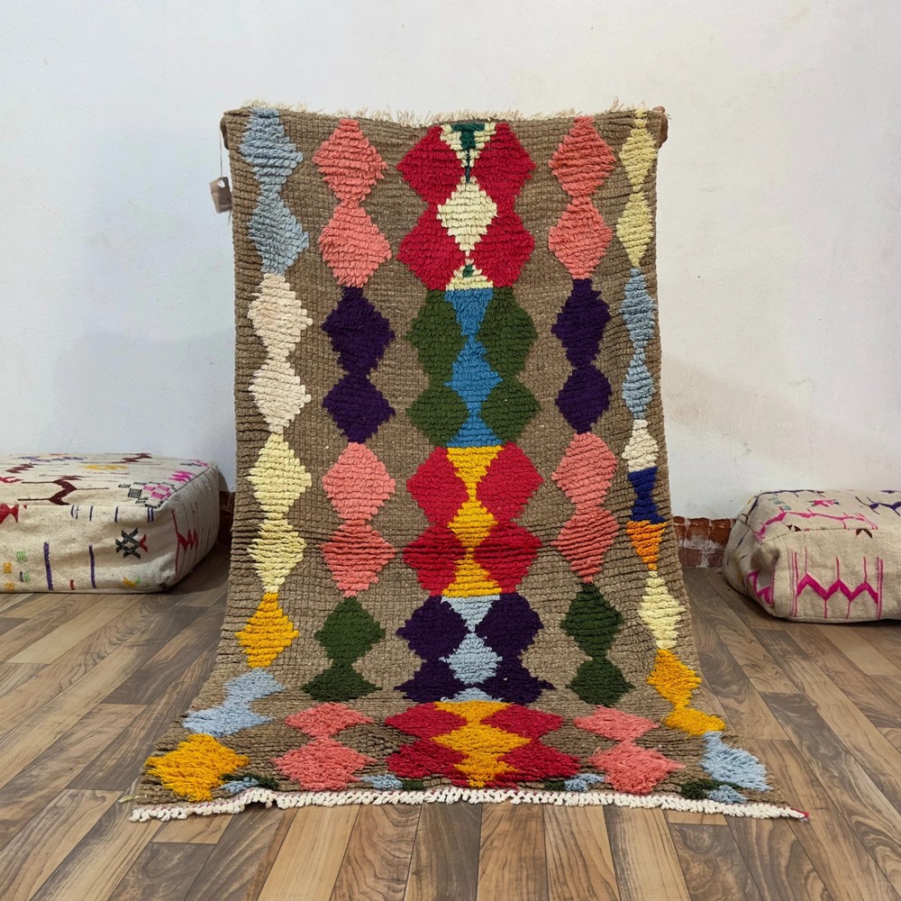 Vintage Moroccan Berber Rug 2.7x5.6 ft– Handwoven Wool Tribal Boho Colorful
