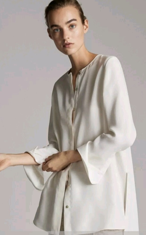 Massimo Dutti Cupro blouse wool white size 38-M like new