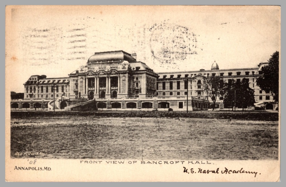 U.S. Naval Academy Front View Bancroft Hall Annapolis MD c.1908 RPPC Postcard