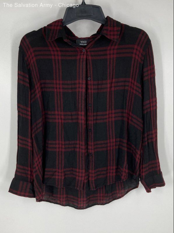Vici Womens Red Black Plaid Long Sleeve Collared Button-Up Shirt Size XL
