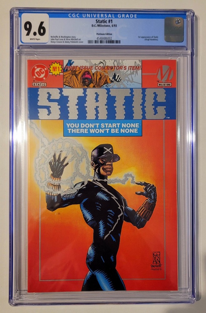 STATIC #1 Platinum Edition CGC 9.6 White! 1993 DC Milestone First App Static!