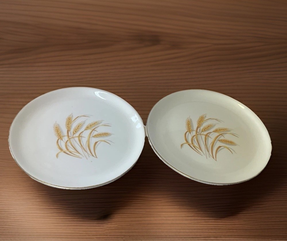 2 Golden Wheat Autumn 22k GOLD Rim Salad Bread Plates 7 1/4