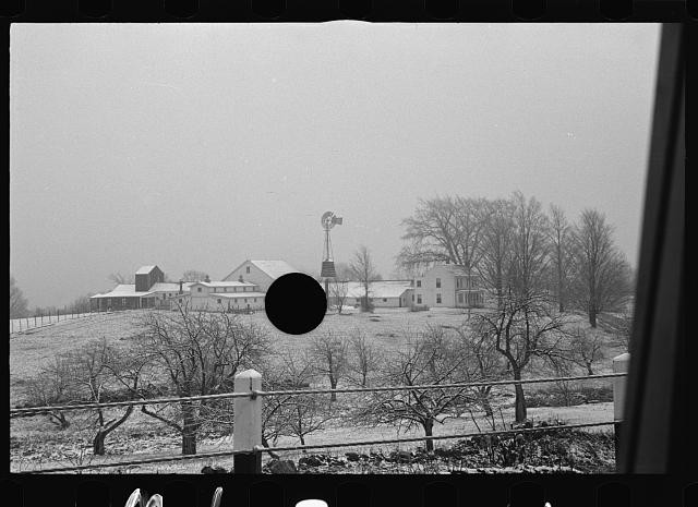 Photo:1930s Farmstead Windmill Snowy Rural Landscape