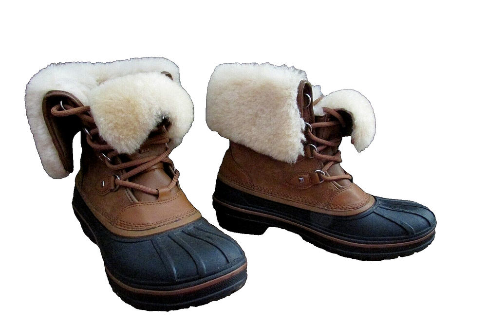 CROCS W8 Leather Allcast II Luxe Comfort Duck Snow Boots Style 203431