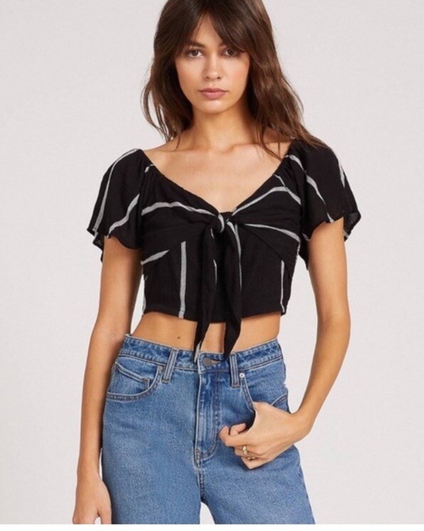 Volcom Coco tie Chest Crop Top Black White XL