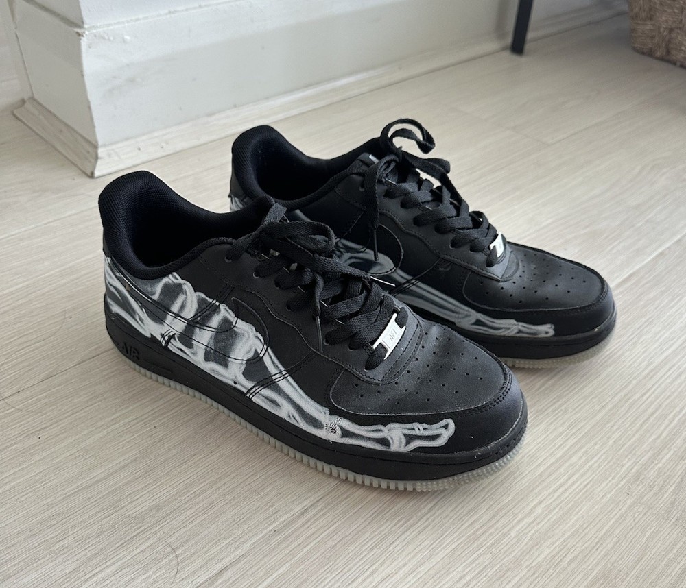 Size 10 - Nike Air Force 1 Low Black Skeleton Halloween - Pre-owned