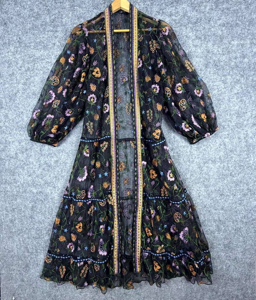 Anthropologie By Bl-nk London Tulle Duster Kimono Womens Festival Sheer Floral