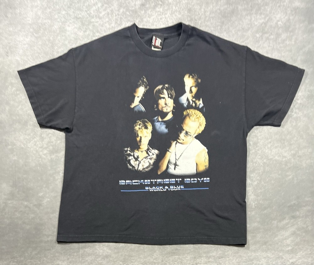 Vintage GIANT Backstreet Boys Black & Blue 2001 World Tour T Shirt Size 2XL