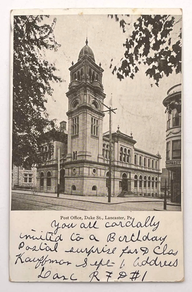 Lancaster PA Post Office Duke St Building 1906 Cancel Postcard