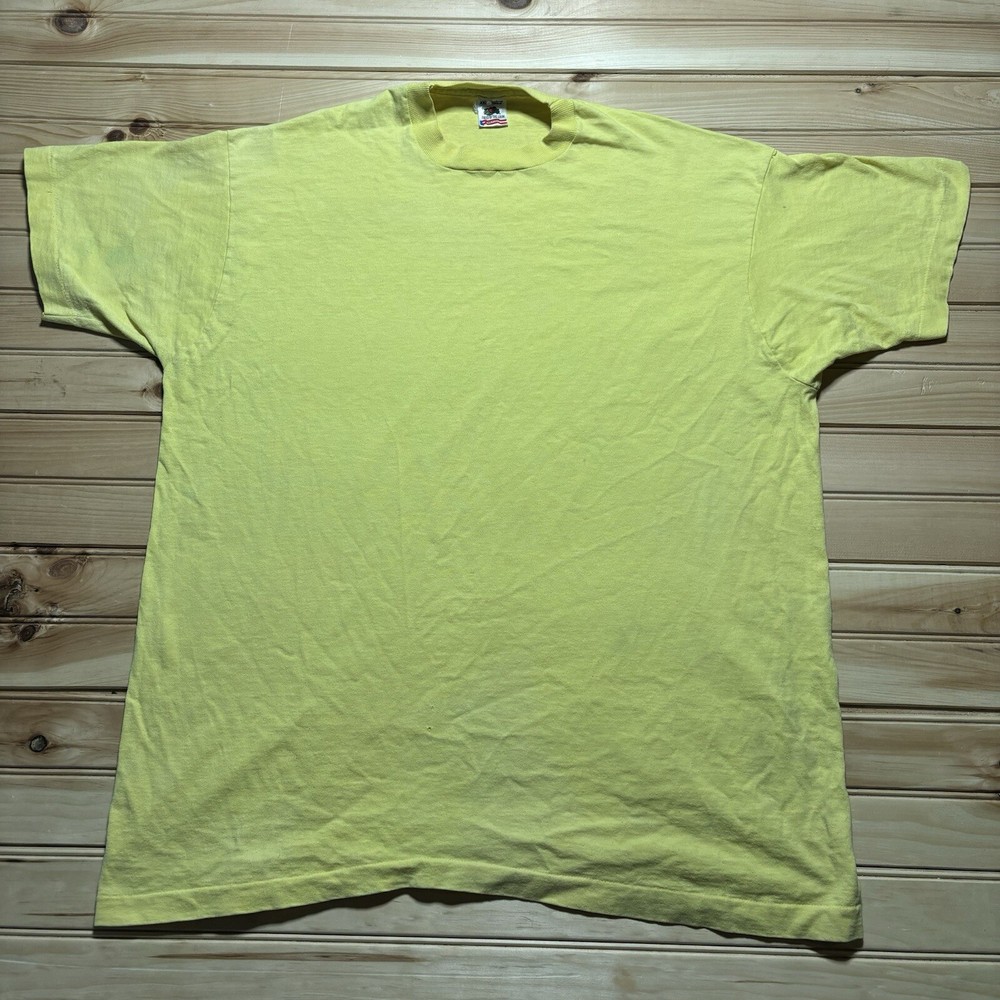 Vintage 90s Fruit of The Loom Yellow Blank Single Stitch Shirt Size 2XL USA