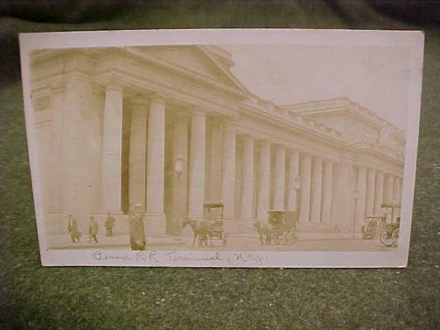 Real Photo Postcard Rppc Pennsylvania Railroad Terminal New York Horse & Buggy