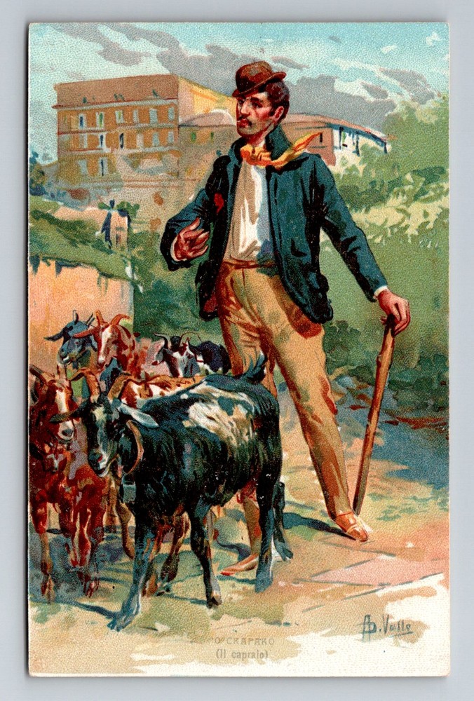 Italy- Genoa Goat Herder Painting Souvenir Old Postal Card View Vintage Postcard
