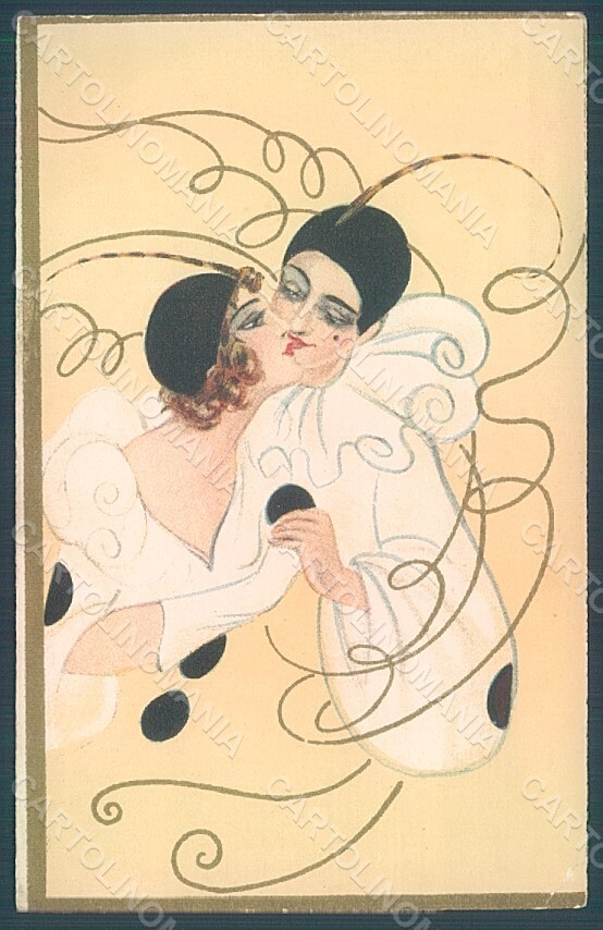 Artist Signed Chiostri Pierrot Lady CORNER CREASE serie 225 postcard HR2421