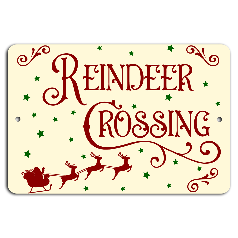 Vintage Ivory & Red Reindeer Crossing Holiday Decor Charm